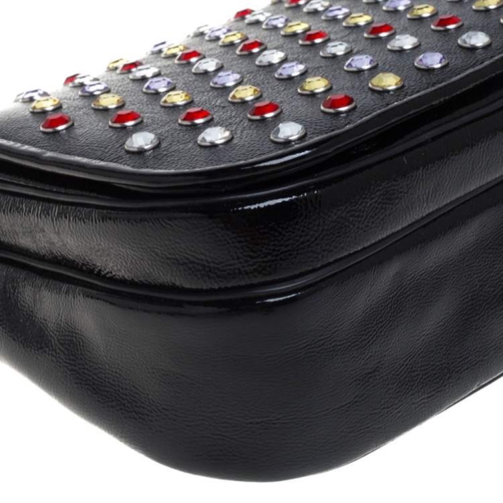Marc Jacobs Black Patent Leather Jewel Embellished Courier Crossbody Bag - Picture 6 of 8